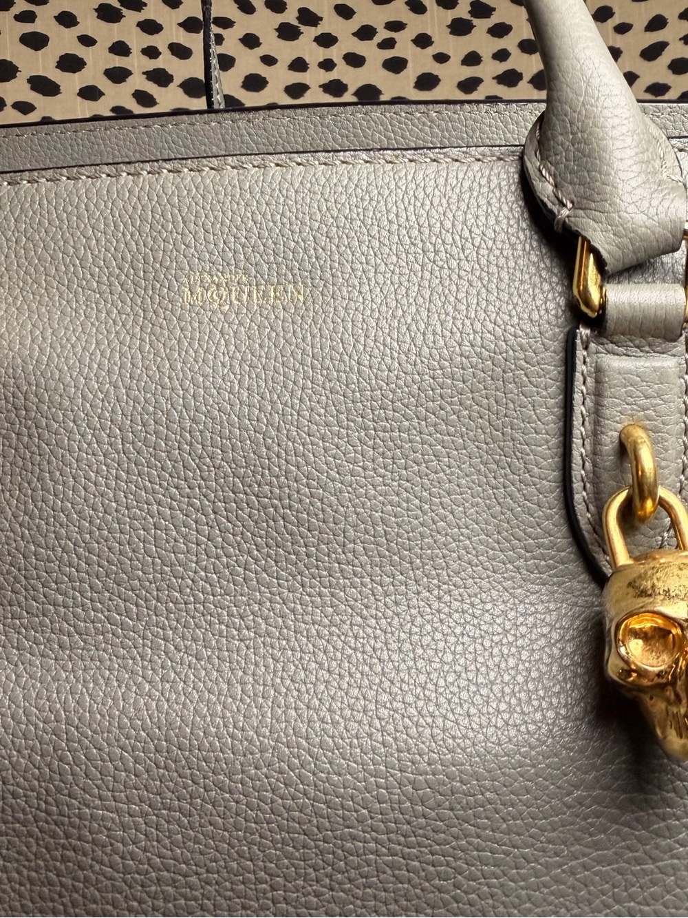 Alexander McQueen Dark Grey Leather Tote with Gold Skull Charm Padlock - Picture 9 of 12